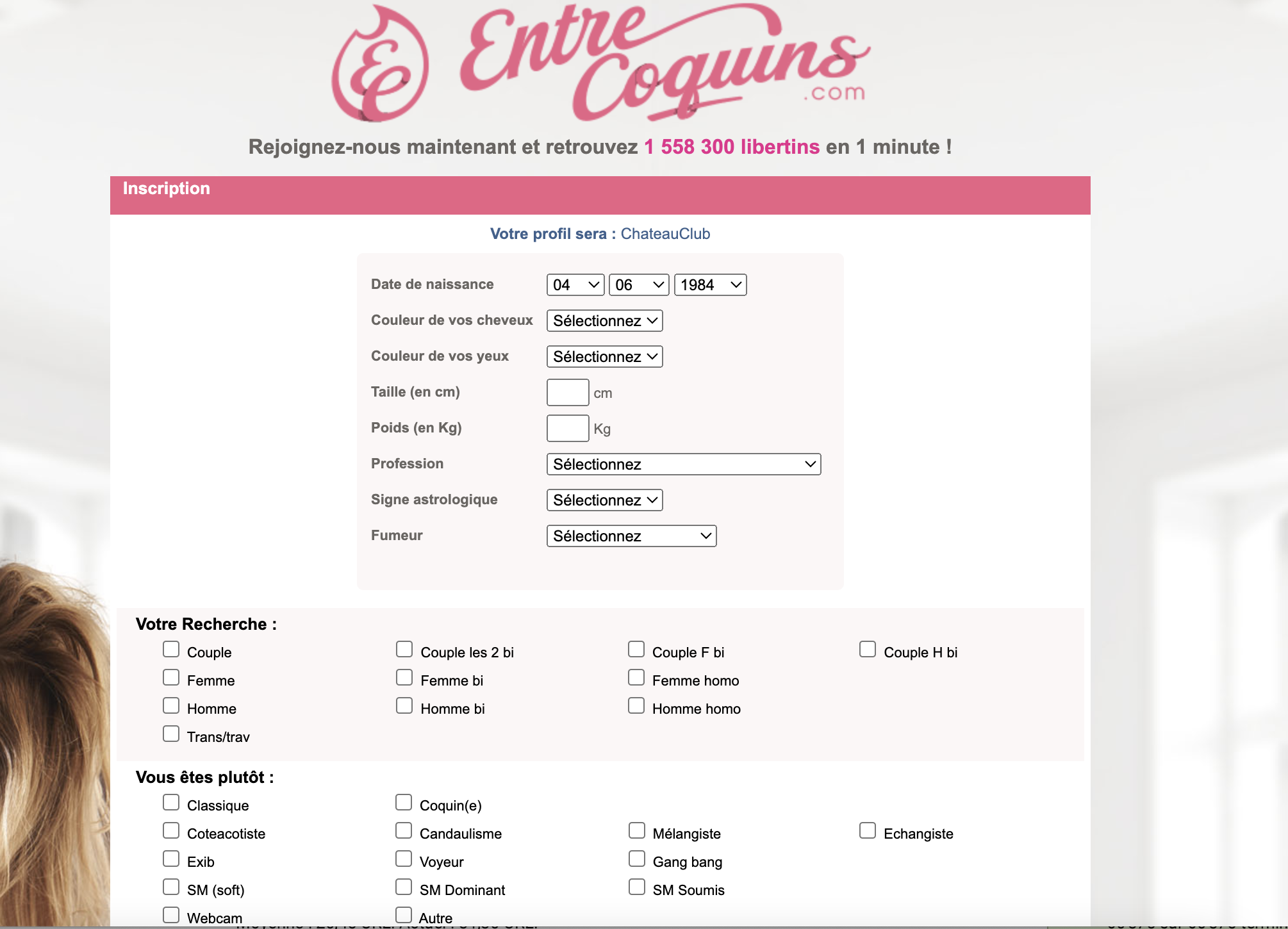 Quels sont les types de profils disponibles sur EntreCoquins ?