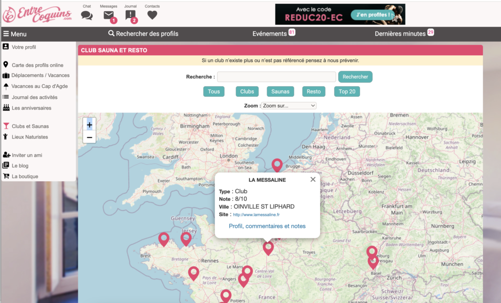 Carte des clubs libertins entrecoquins